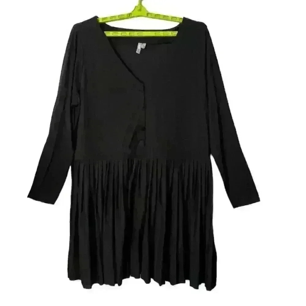 Asos Black Plus Size Long Sleeve Pleated Mini Dress Size 20 - Picture 8 of 10